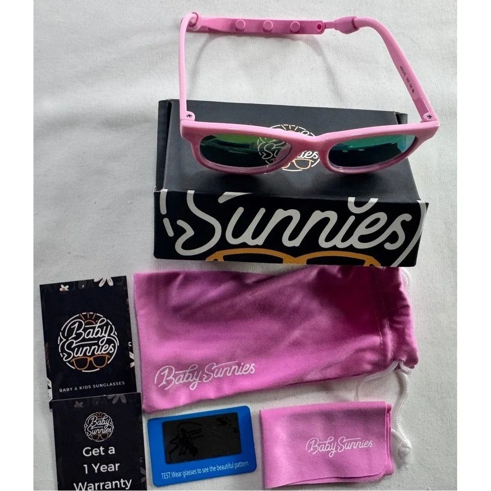 Baby Sunnies Kids Polarized Sunglasses Pink Wayfarer Style with Strap & Case Set